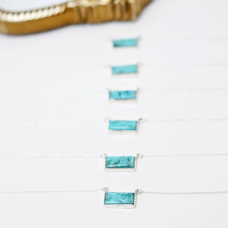 Women’s necklaces with star pendants-Hada Collection | Handmade Sterling Silver Mini Kingman Turquoise Bar Pendant Necklaces