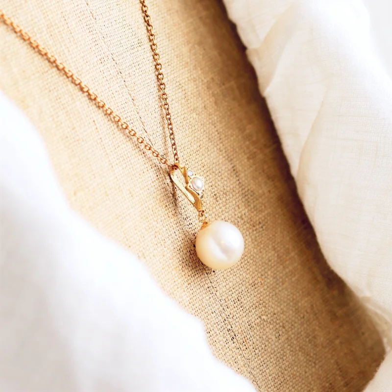 Women’s diamond and sapphire necklaces-Recycled Vintage Cultured Pearl & Diamond Pendant