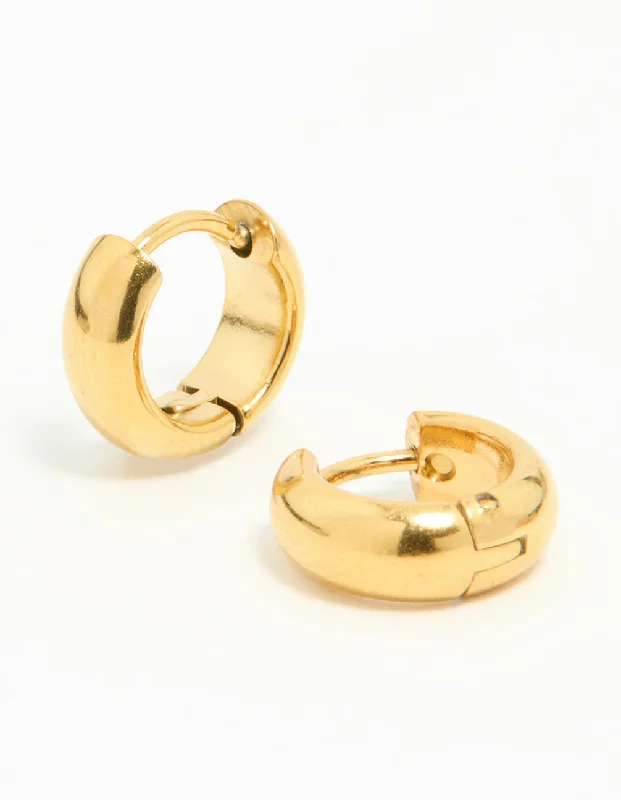 Women’s sapphire stud earrings-Waterproof Gold Plated Stainless Steel Chubby Huggie Earrings