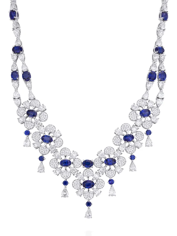 Women’s necklaces with matching bracelets-Blues and Royals Sapphire Diamond Necklace