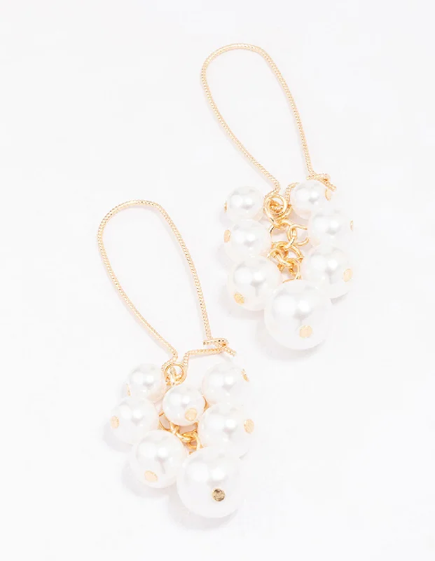 Women’s eco-friendly earrings-Gold Pearl Cluster Drop Earrings