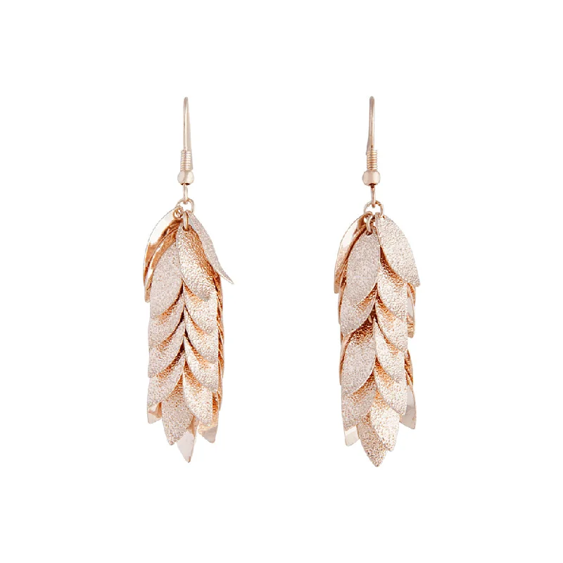 Simple stud earrings for women-Rose Gold Layered Leaves Earrings