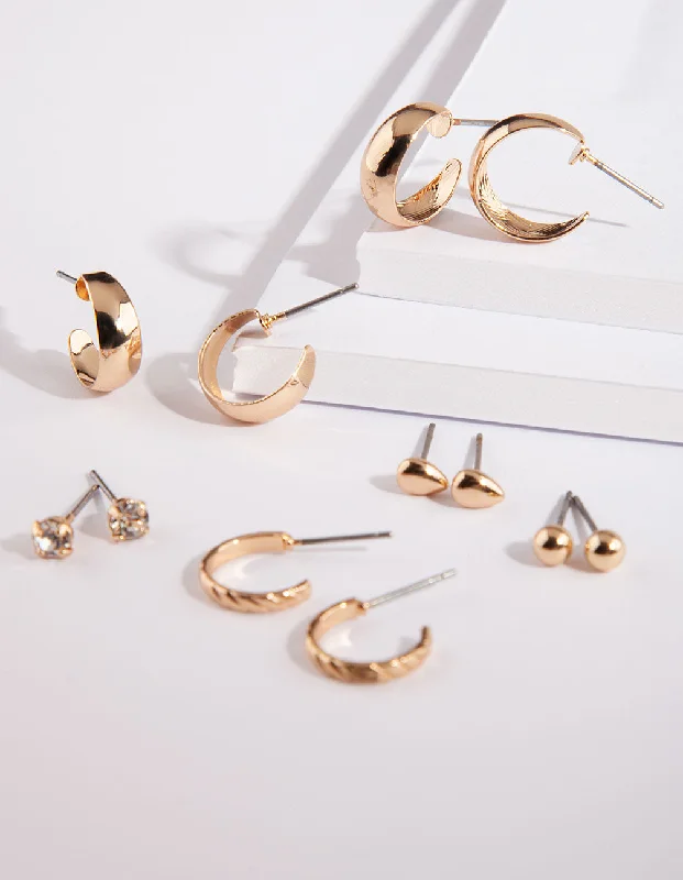 Women’s statement hoop earrings-Gold Stud Sleeper Earring 6-Pack