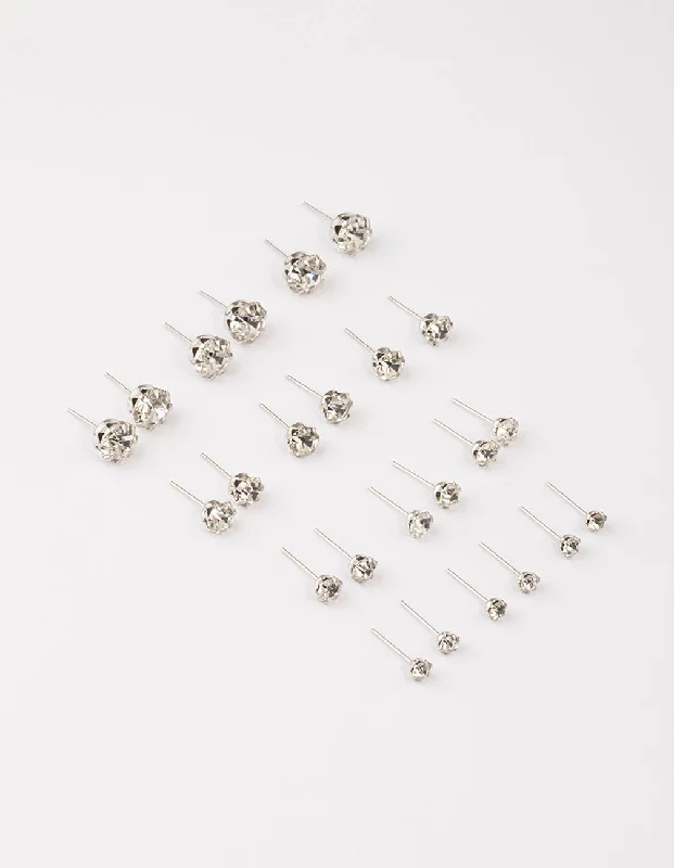 Women’s celestial earrings-Silver Classic Diamante Graduating Earrings 8-Pack