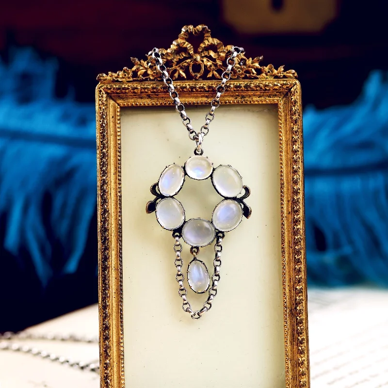 Women’s necklaces with opal stones-Antique Arts & Crafts Silver Moonstone Pendant