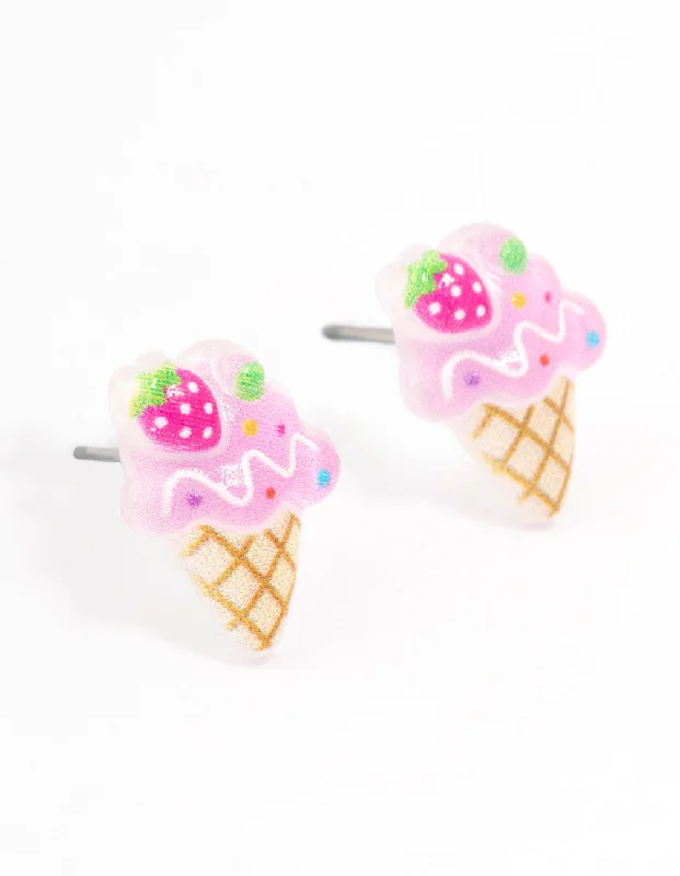 Women’s crystal drop earrings-Plastic Strawberry Icecream Stud Earrings