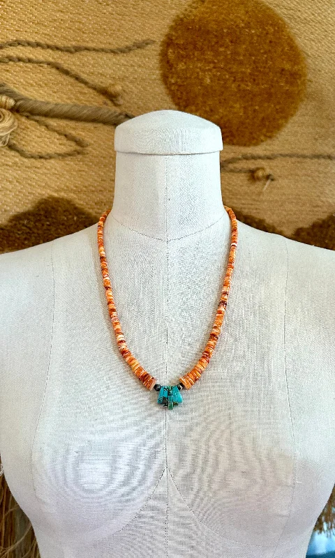 Women’s chokers with gemstone pendants-DINE’H NATIVE ARTS Coral and Turquoise Necklace Strand • 30g