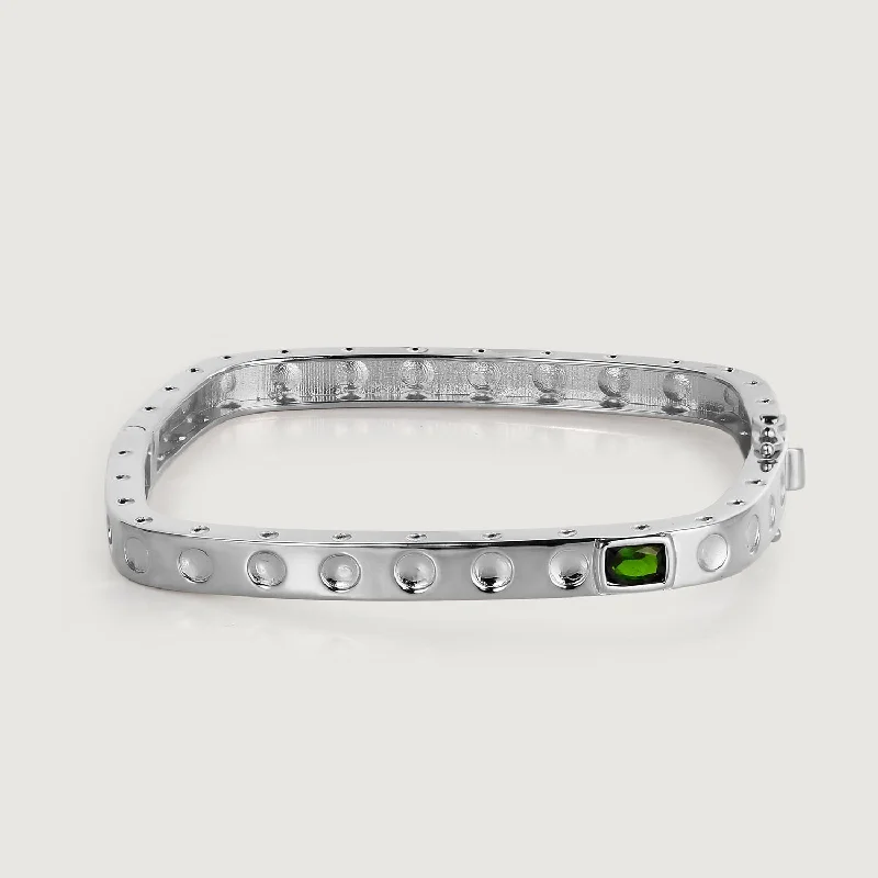 Women’s bangles with engraving-Grecian Hammered Square Bangle with Chrome Diopside