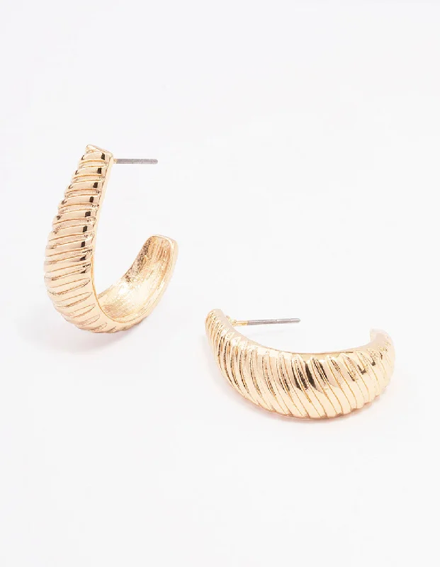 Women’s luxury gemstone earrings-Gold Teardrop Textured Hoop Earrings