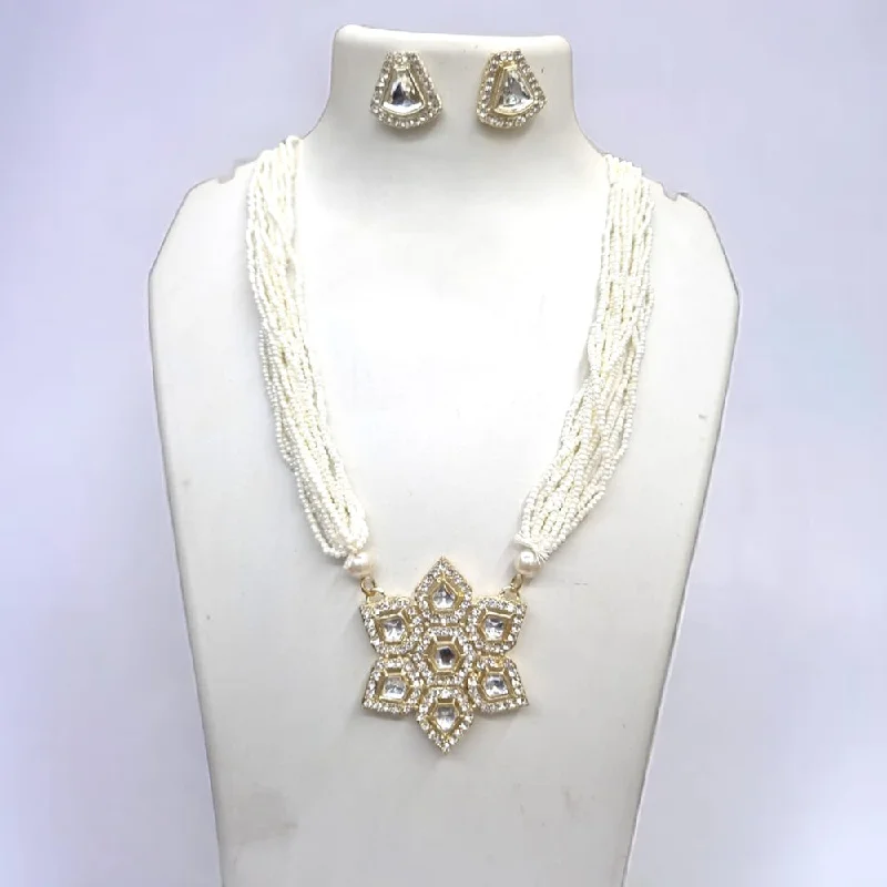 Women’s long necklaces-Naitika Arts Gold Plated Kundan Stone And Pearl Necklace Set