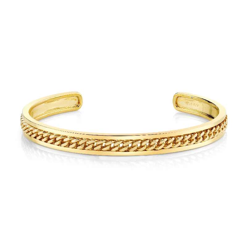 Fashionable bracelets for women-READY TO SHIP MEN'S SOLID GOLD LINK LINED BANGLE