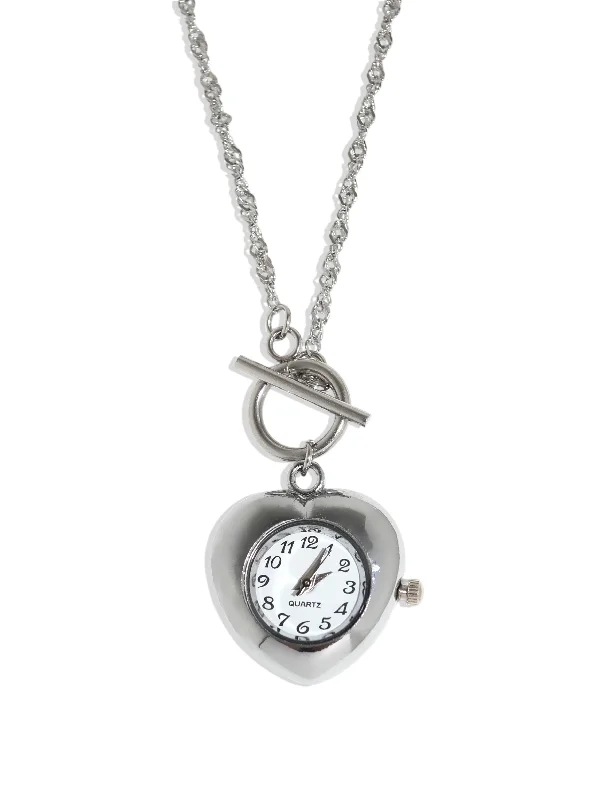 Women’s gemstone pendant necklaces-Timeless Love Silver Watch Necklace