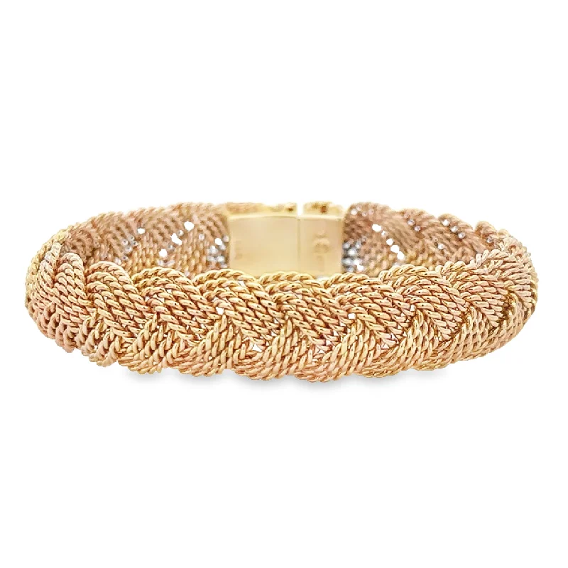 Women’s friendship bracelets-Woven Rope Style Bangle in Yellow Gold