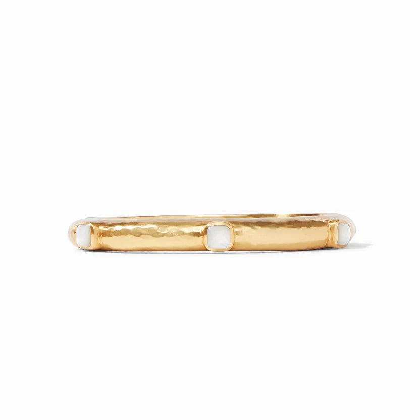 Women’s bangles with engraving-Julie Vos | Catalina Hinge Bangle with Mother of Pearl Stones in Gold