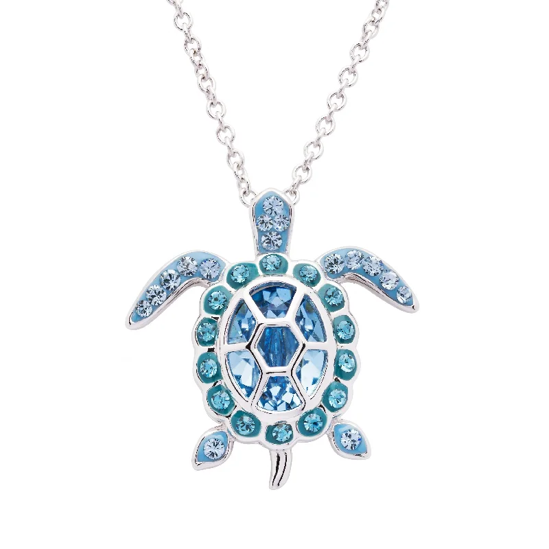 Women’s dainty gold necklaces-March Turtle Birthstone Pendant With Swarovski Crystals