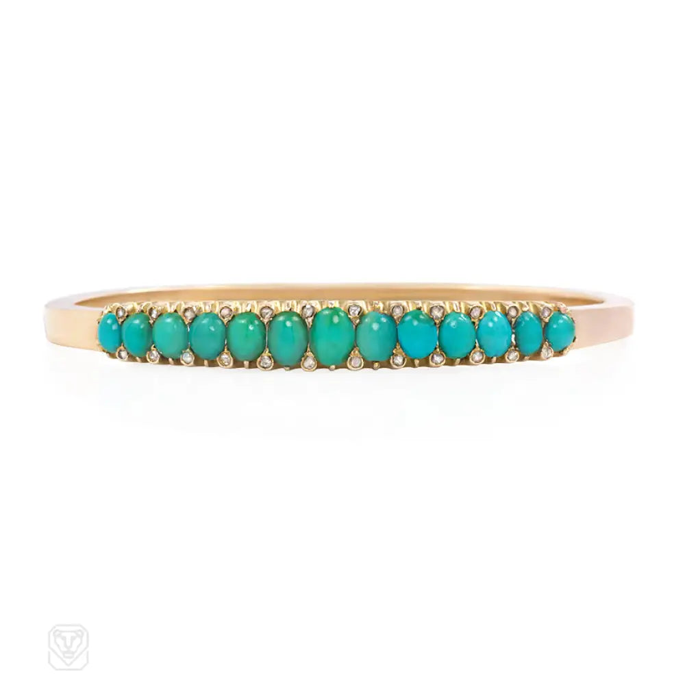 Elegant bangles for special occasions-Antique Russian turquoise and diamond bangle