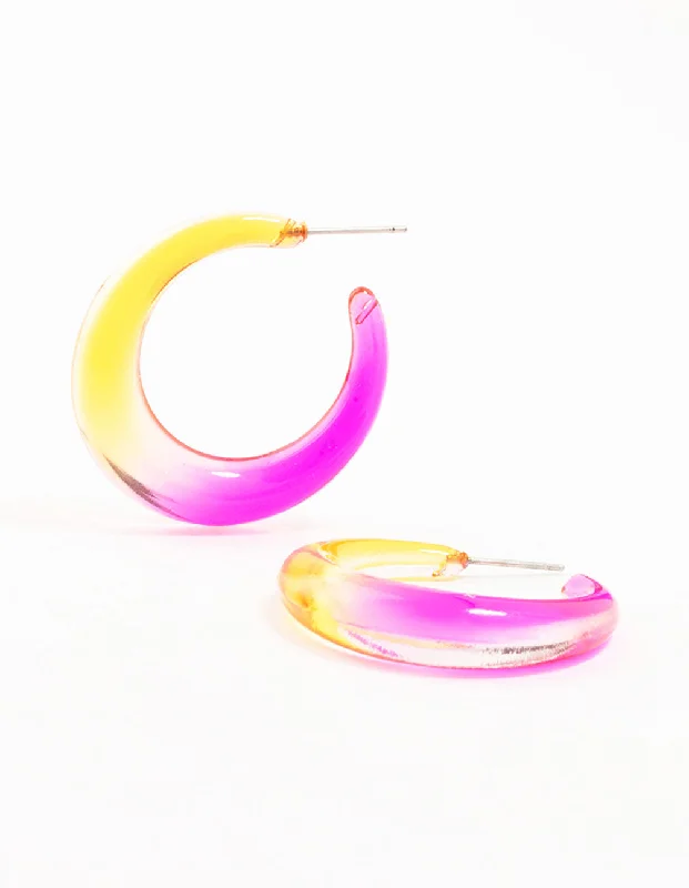 Women’s trendy hoop earrings-Yellow & Pink Acrylic Pointed Wide Hoop Earrings