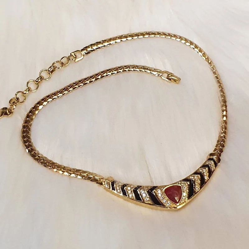 Women’s necklaces with infinity symbols-Christian Dior Vintage Necklace Gold Crystal Red Black