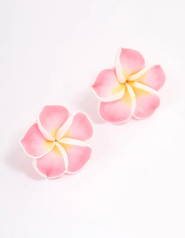 Women’s delicate gemstone earrings-Pink Frangipani Stud Earrings