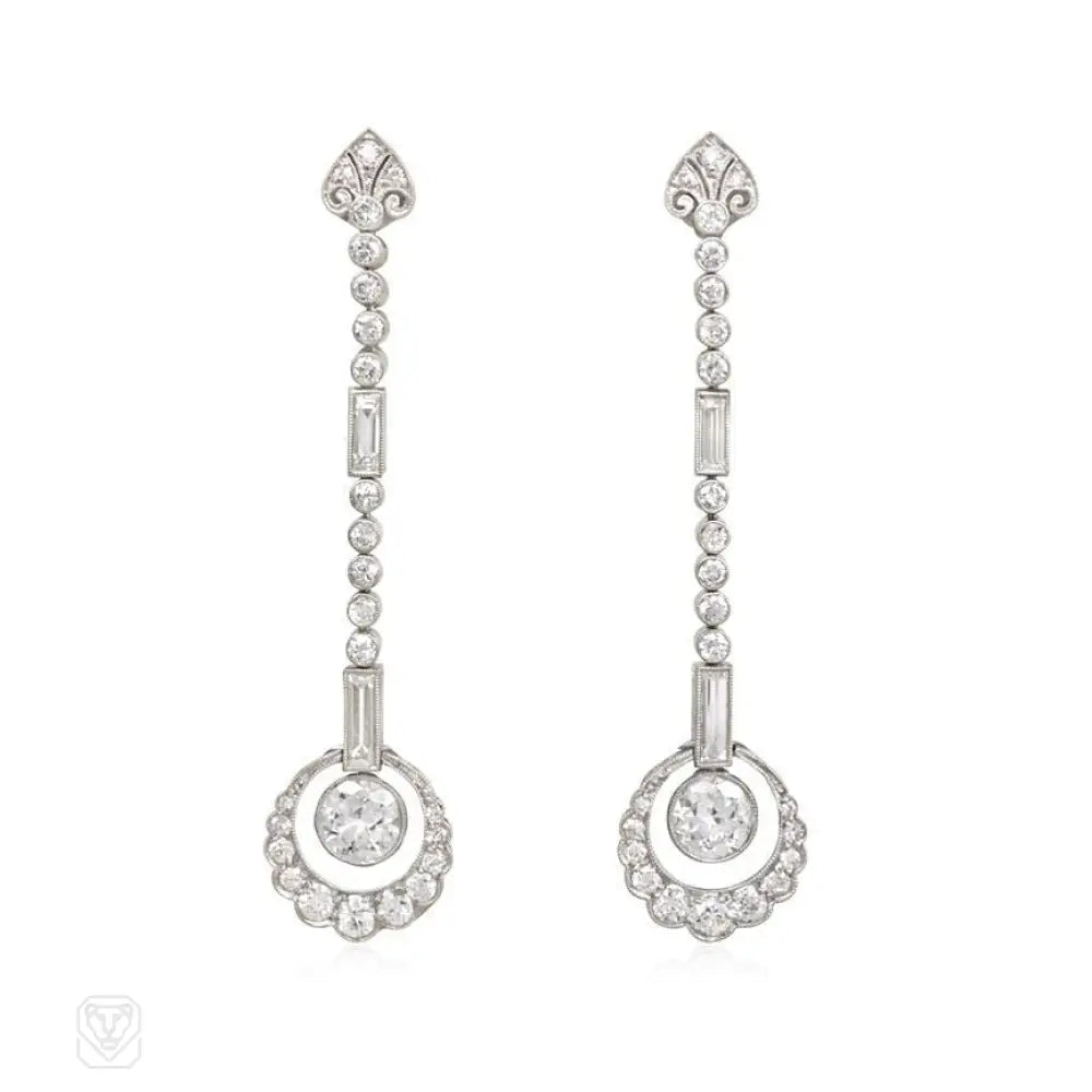 Elegant gold earrings for women-Art Deco diamond scalloped pendant earrings