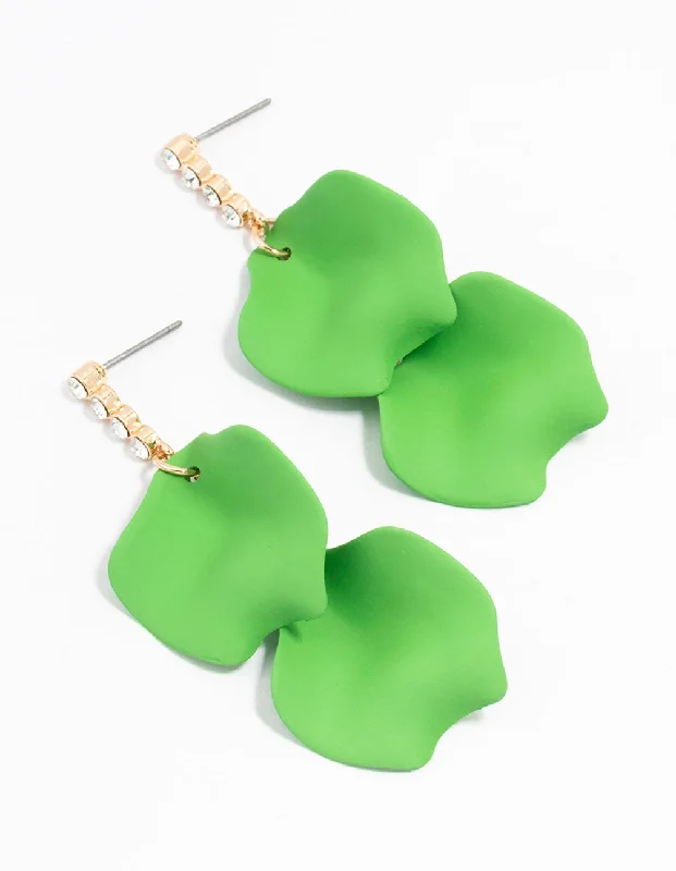 Women’s eco-conscious earrings-Green Gold Cup Chain Double Petal Drop Earrings