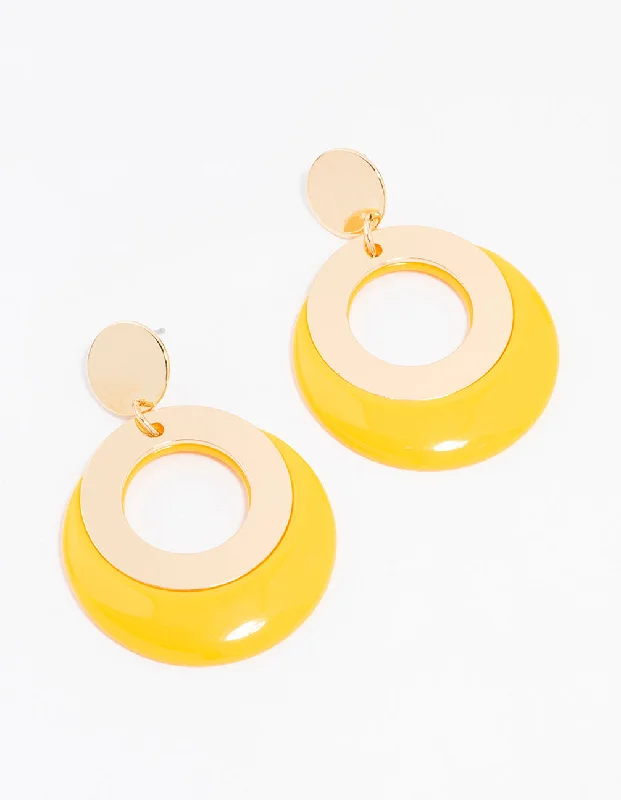 Women’s pearl drop earrings-Yellow Gold  Acrylic Disc And Circle Drop Earrings