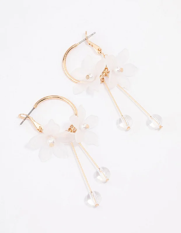 Women’s bold statement earrings-White Frosted Petal Stone Hoop Earrings