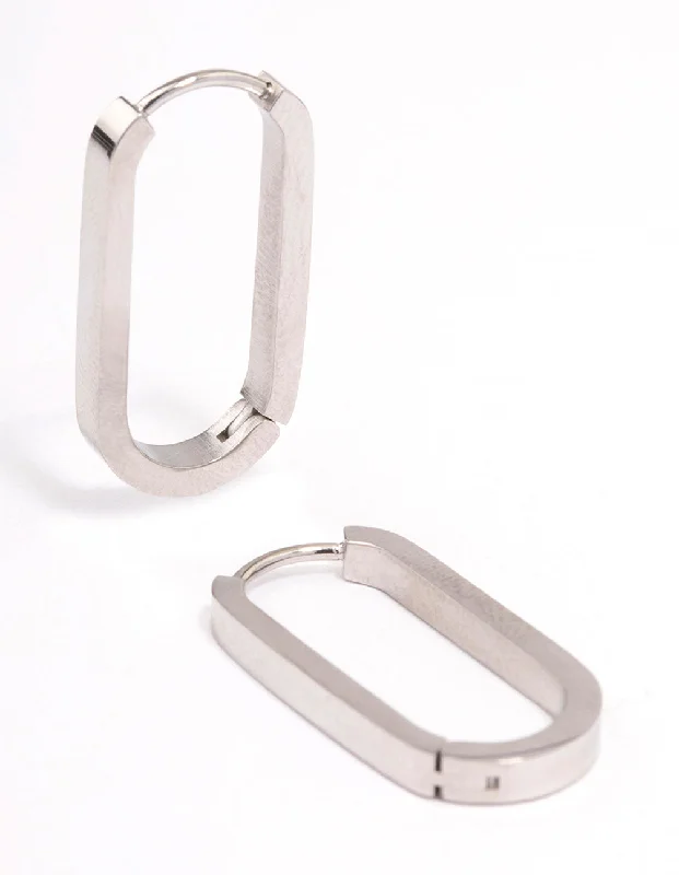 Women’s long dangling earrings-Surgical Steel Large Rectangular Huggie Earrings