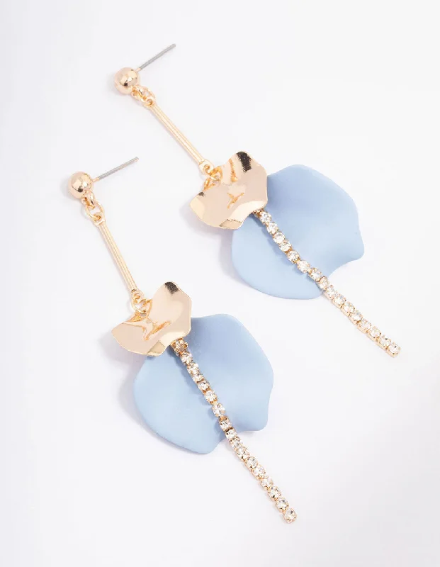 Women’s geometric stud earrings-Blue Cup Chain & Petal Drop Earrings