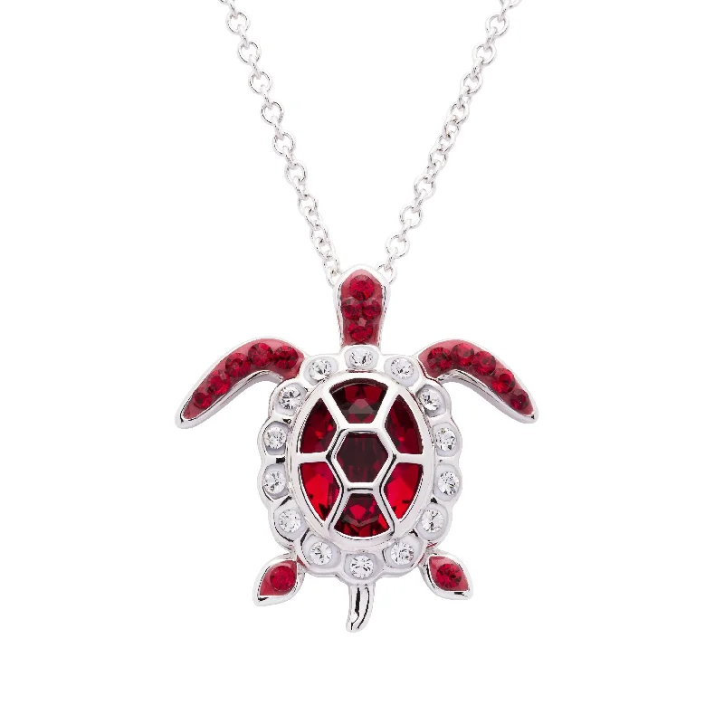 Women’s chunky necklaces-July Turtle Birthstone Pendant With Swarovski Crystals