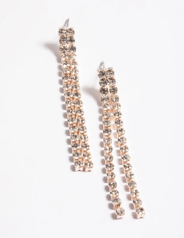 Women’s silver and gold earrings-Double Sided Diamante Cupchain Drop Earrings