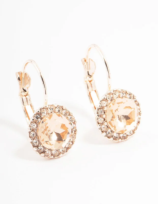 Women’s statement earrings with crystals-Continental Halo Pink Bohemia Czech Crystal Rose Gold Stud Earrings