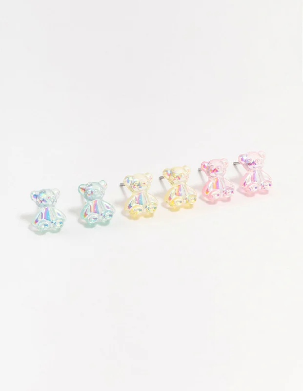 Women’s celestial earrings-Holographic Teddy Stud Earrings 3-Pack