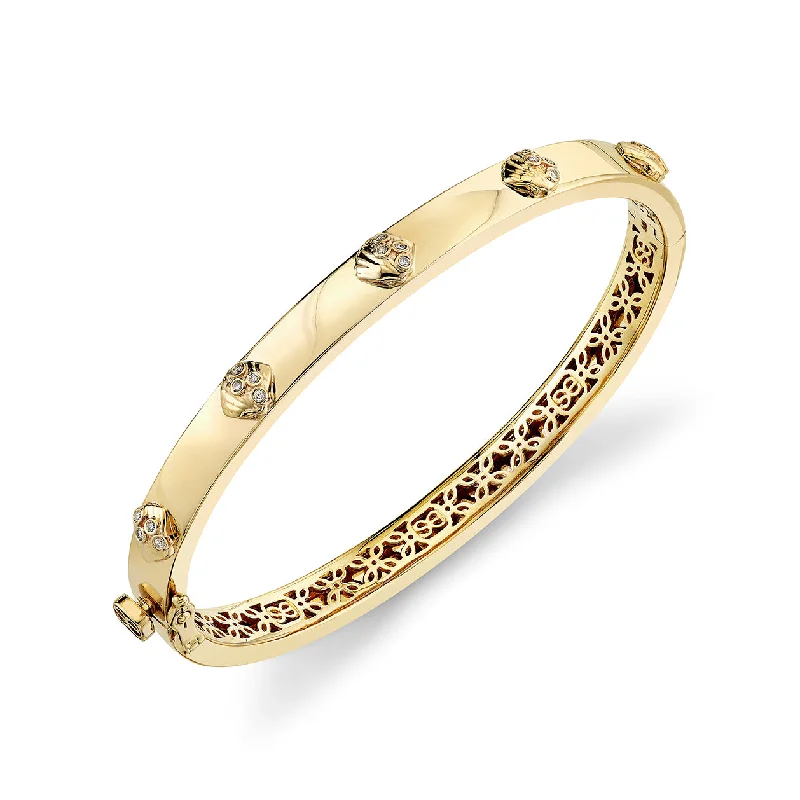 Women’s friendship bracelets-Gold & Diamond Clam Shell Bangle