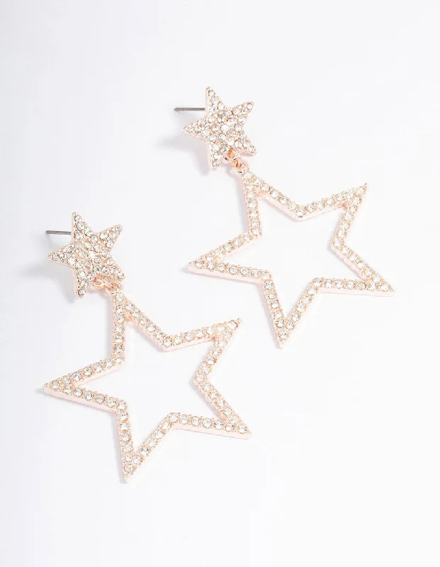 Women’s square-shaped earrings-Rose Gold Glamorous Star Drop Earrings