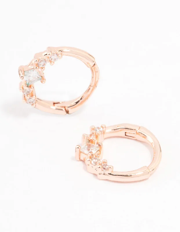 Women’s minimalistic earrings-Rose Gold Plated Cubic Zirconia Clicker