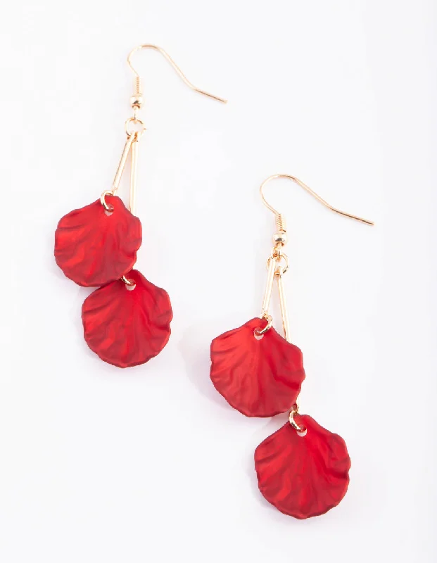 Women’s moonstone earrings-Red Petal Drop Earrings