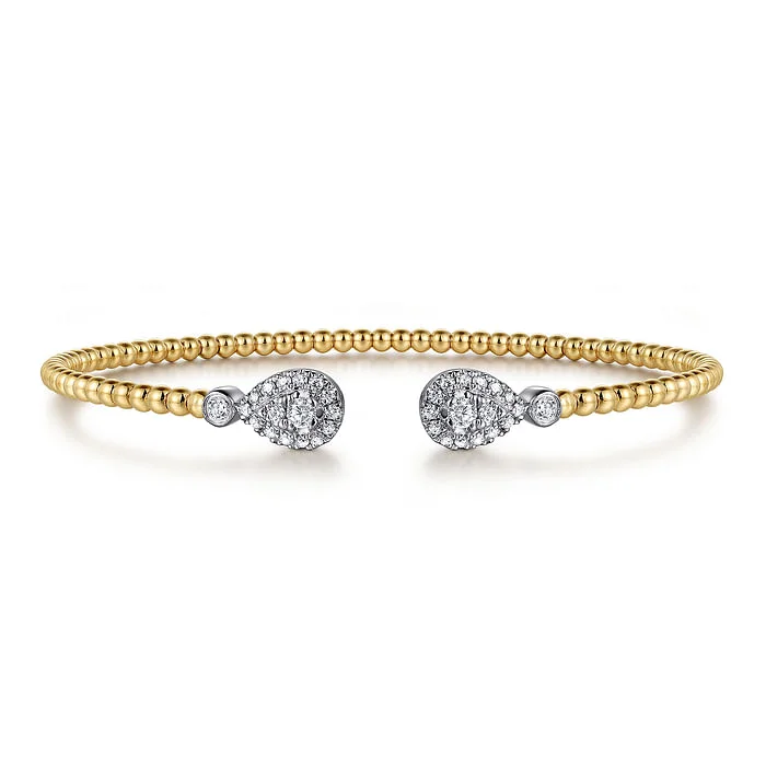 Women’s statement bracelets with diamonds-14K White and Yellow Gold Diamond Bujukan Bangle