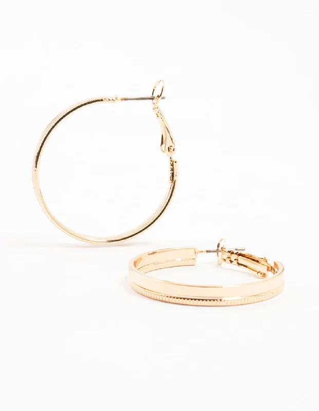 Women’s fashionable stud earrings-Gold Etched & Plain Hoop Earrings