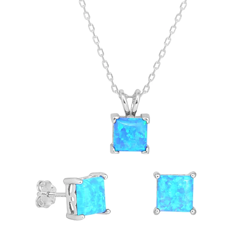 Women’s turquoise necklaces-Amphitrite Sterling Silver Necklace & Earring Set  with Opal Stones