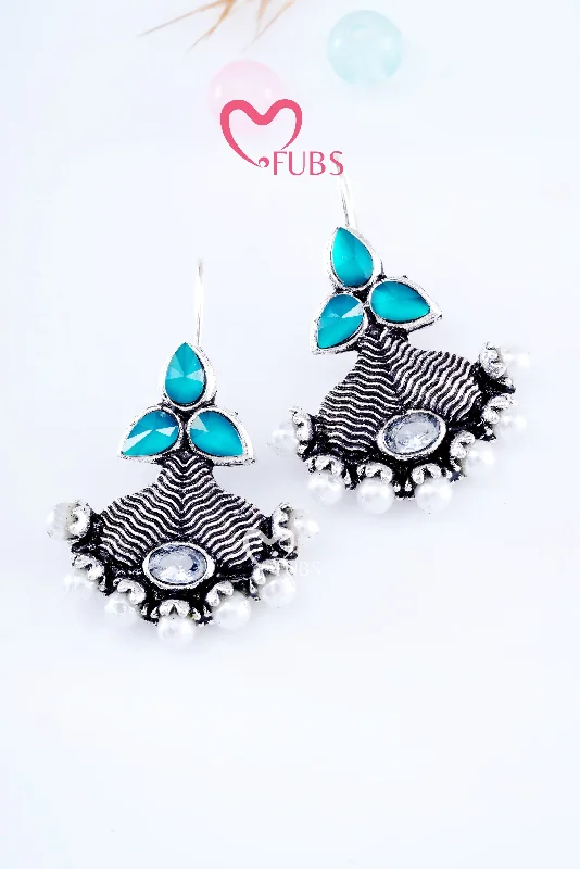 Women’s colored gemstone earrings-Light Blue Oxidized Mystique Earrings