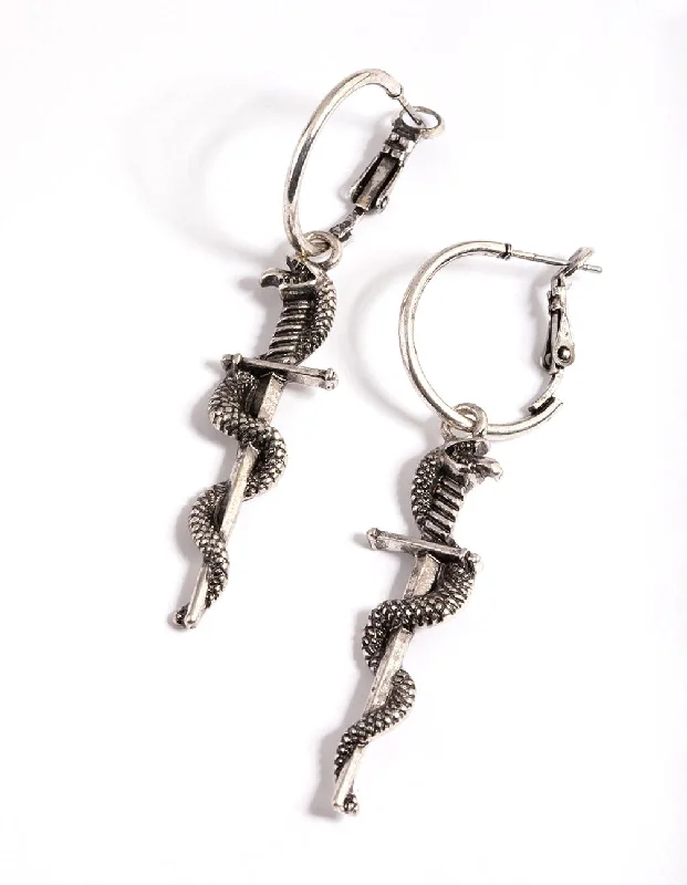 Women’s gold drop earrings-Silver Dager Twist Hoop Earrings