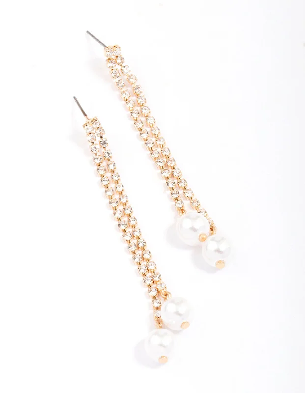 Women’s pearl drop earrings-Gold Cup Chain Pearl Drop Earrings