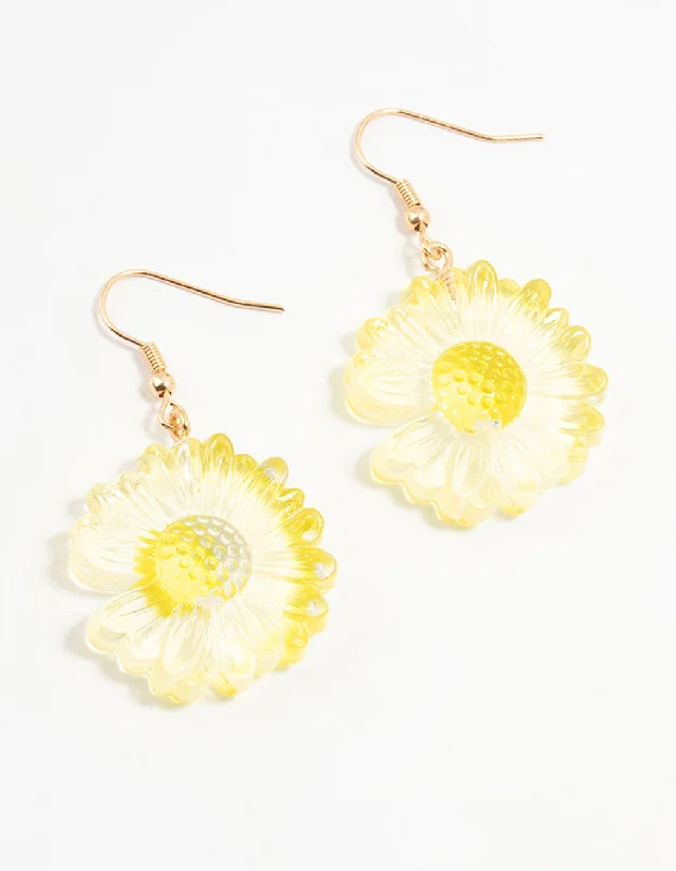 Women’s chunky earrings-Yellow Acrylic Bubble Daisy Drop Earrings