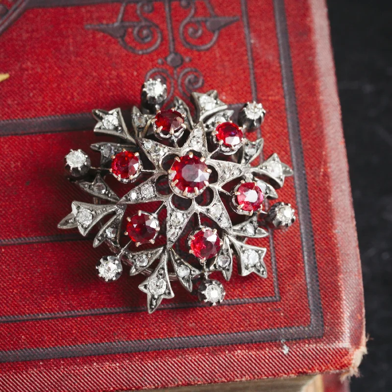 Women’s necklaces with intricate beadwork-Ravishing Antique Victorian Ruby & Diamond Star