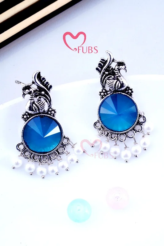 Women’s silver drop earrings-Peacock Kundan Studded Pearl Drop Earrings