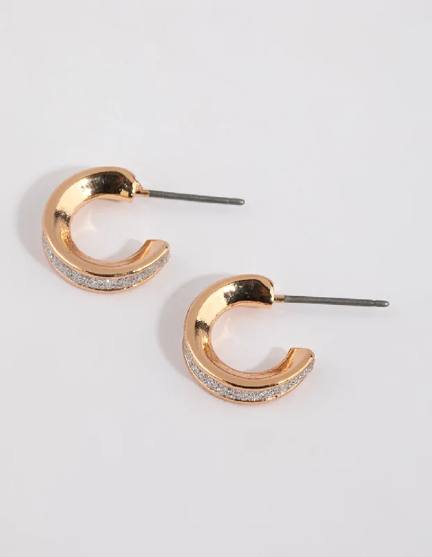 Women’s minimalistic earrings-Gold Glitter Huggie Earrings