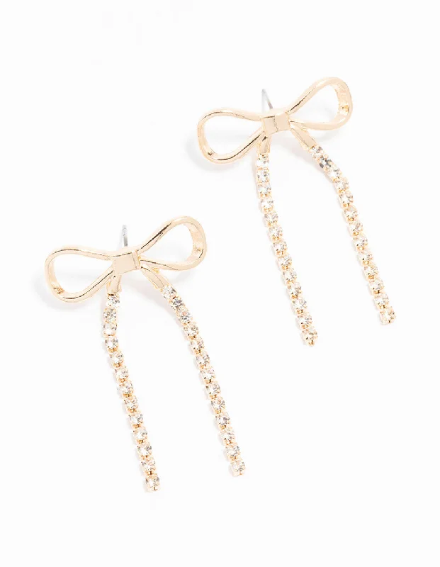 Vintage-inspired earrings for women-Gold Bow Cup Chain Drop Earrings