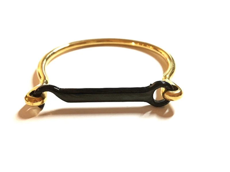 Women’s vintage bangles-LUSITANO STIRRUP BANGLE - GOLD / BLACK| Equestrian Jewelry - AtelierCG™