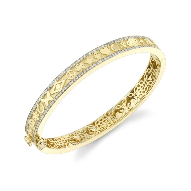 Women’s silver bangles-Gold & Diamond Icon Hinge Bangle